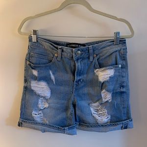 Distressed Denim Bermuda Shorts